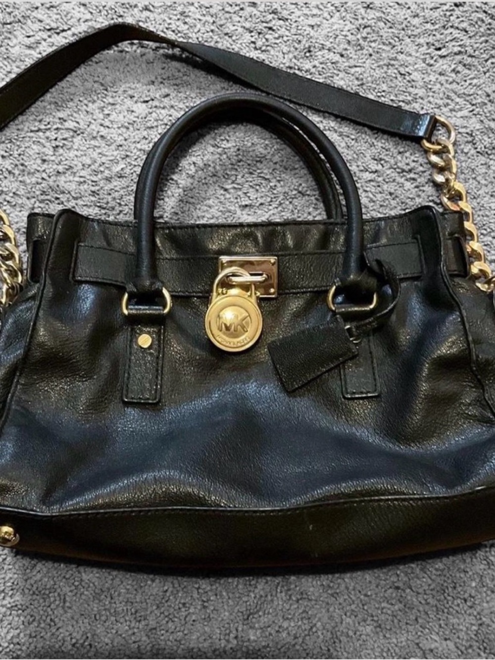 Michael Kors Black Leather Satchel with Gold Hardware